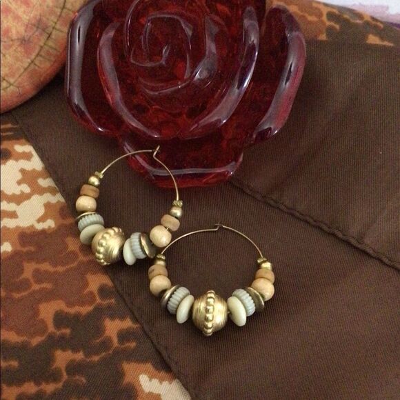 Vintage Beaded Hoop Wire Earrings Pierced Hoops - Picture 6 of 11